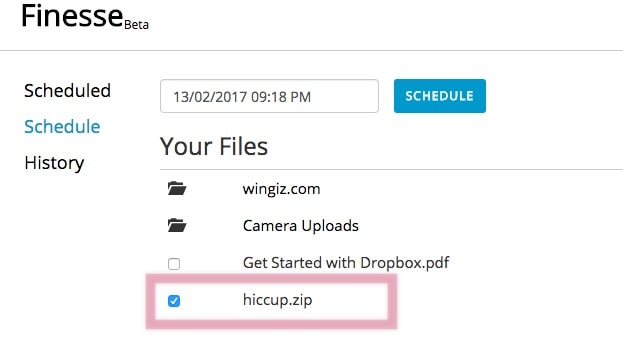جدولة الحذف في Dropbox