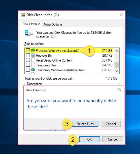 حذف ملف Windows.old