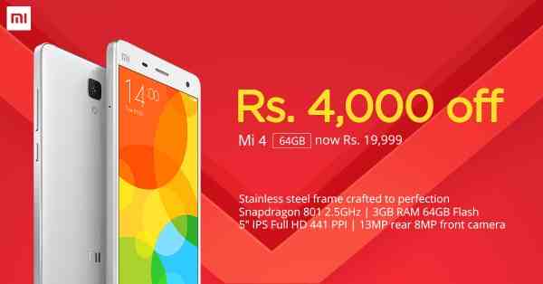 انخفاض سعر هاتف Mi 4 نسخة 64GB من 375 دولار الى 312 دولار