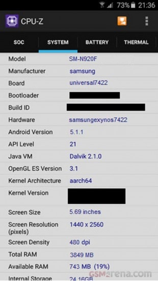 Galaxy Note 5 يستخدم معالج Exynos 742 وذاكرة الوصول العشوائى 4GB