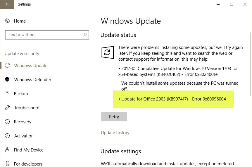 حل مشكلة تحديث ويندوز 10 : Windows 10 Update Error Code 0x80096004