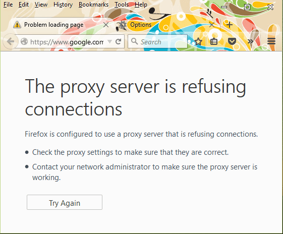 حل مشكلة الفايرفوكس the proxy server is refusing connections بالصورة
