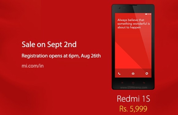 هاتف redmi 1s  للبيع في الهند يوم 2 سبتمبر السعر 99 دولار