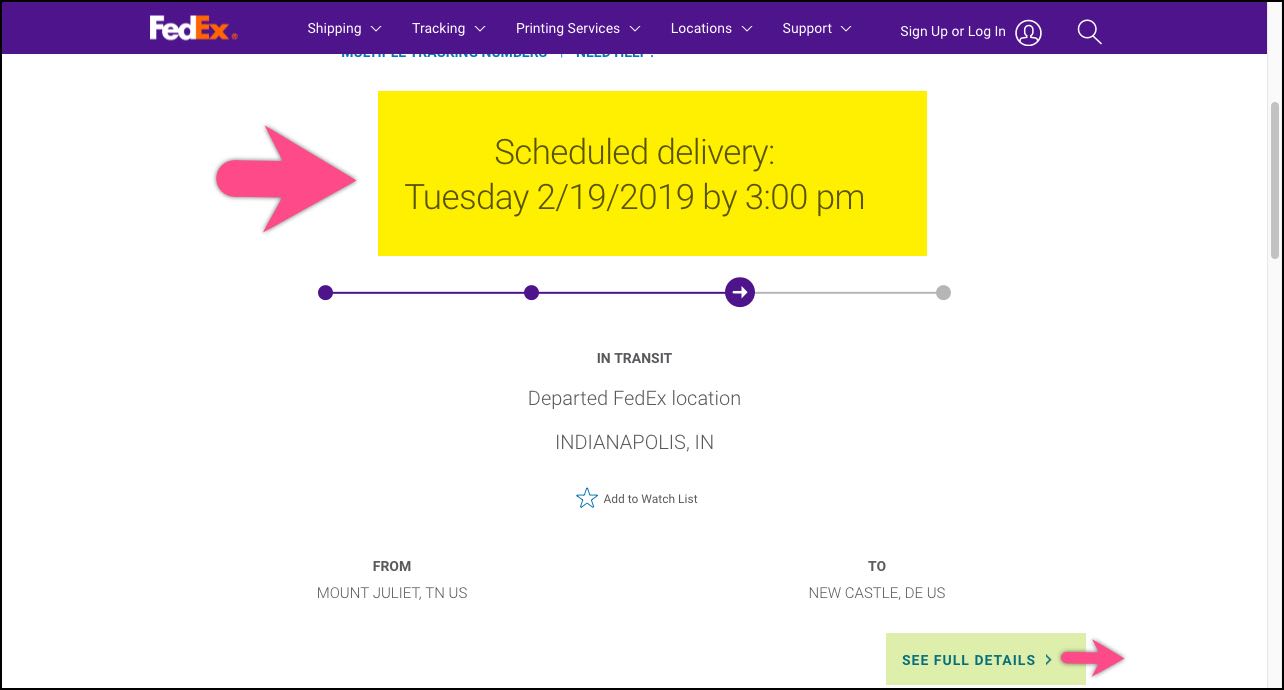 fedex scheduled delivery by end of day